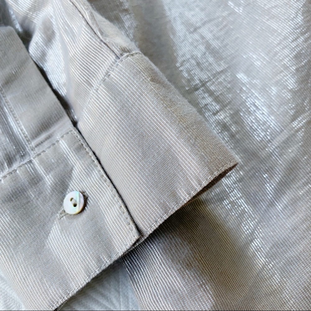 Chico's Ruffled Blouse Metallic Silver sz1 - Picture 4 of 5